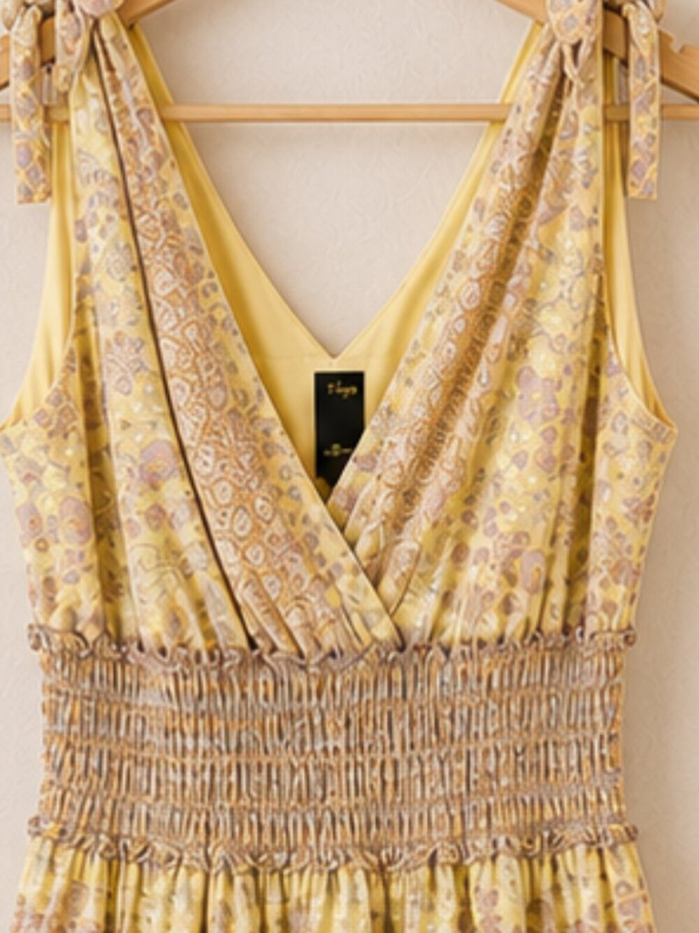 Floral Butter Yellow Maxi Dress Romantic Cottagegrandma Smocked Waist Shimmer XL - Picture 2 of 7